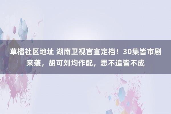 草榴社区地址 湖南卫视官宣定档！30集皆市剧来袭，胡可刘均作配，思不追皆不成