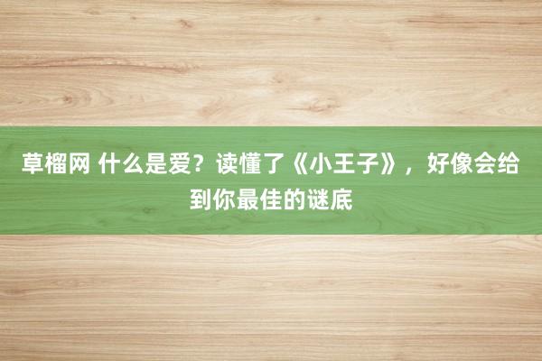 草榴网 什么是爱？读懂了《小王子》，好像会给到你最佳的谜底