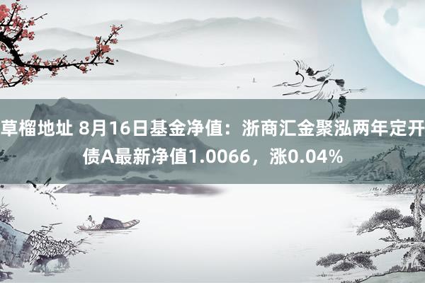 草榴地址 8月16日基金净值：浙商汇金聚泓两年定开债A最新净值1.0066，涨0.04%