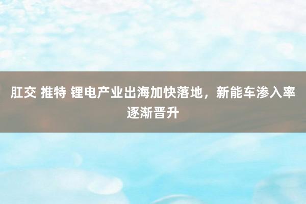 肛交 推特 锂电产业出海加快落地，新能车渗入率逐渐晋升