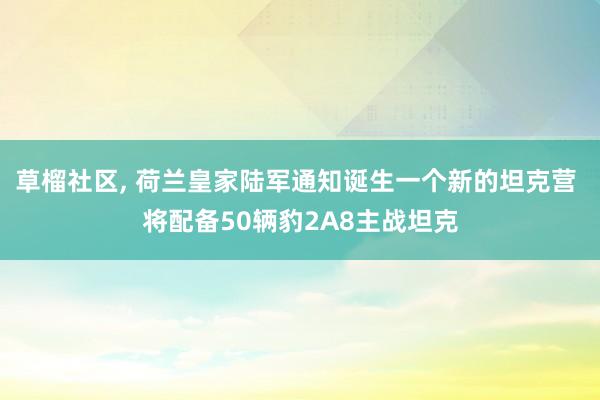 草榴社区, 荷兰皇家陆军通知诞生一个新的坦克营 将配备50辆豹2A8主战坦克